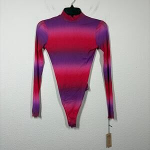 Only Hearts Size Small Ombre Tulle Mock Neck Bodysuit Poppy Long Sleeves